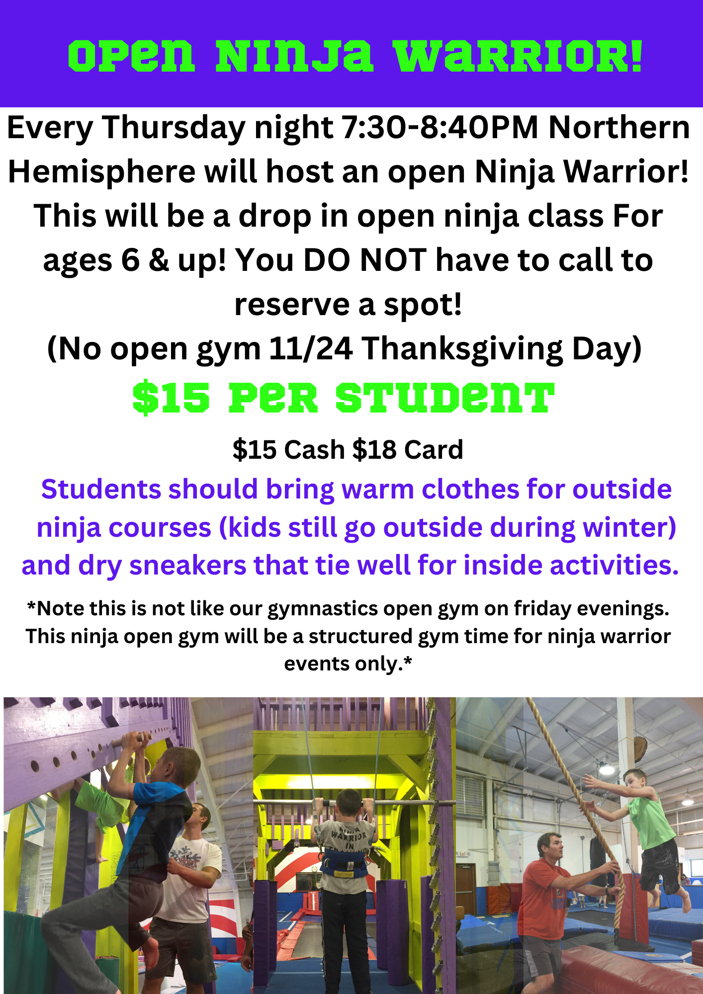 Overview - Homeschool Open Gym Drop-In November - Xtreme Ninja Warrior