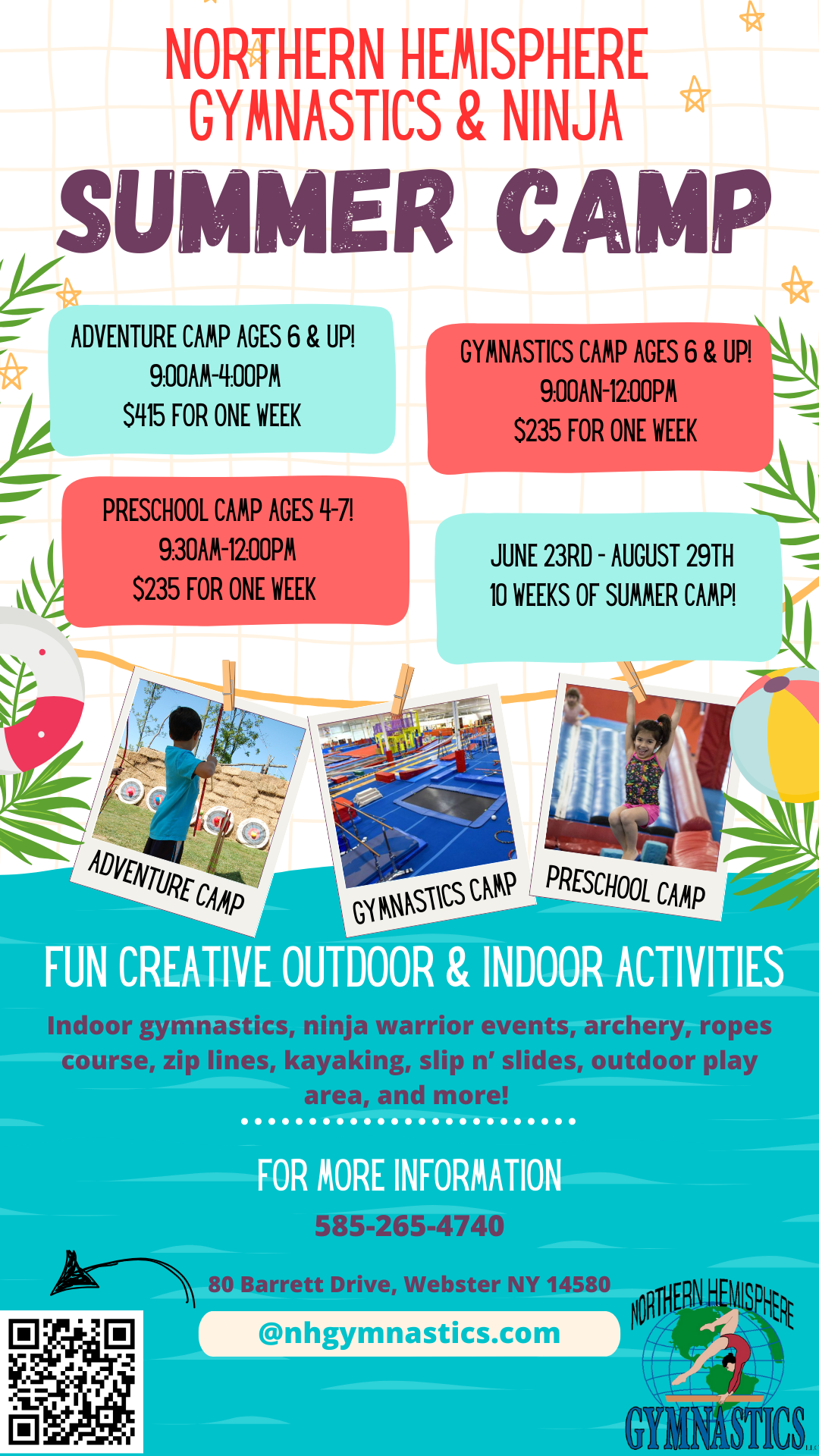 Rochester, NY 2025 summer camps for kids available at Northern Hemisphere Gymnastics.